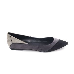 Roger Vivier Black Grey Suede Designer Pointed Toe Flats Shoes EU 37.5
